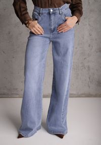 Renee - Niebieskie Szerokie Jeansy Palazzo z Bawełną Zinnarisa. Okazja: na co dzień. Stan: podwyższony. Kolor: niebieski. Styl: casual #6