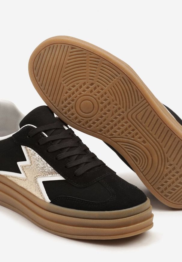 Born2be - Czarne Sneakersy na Kauczukowej Podeszwie z Geometrycznym Wzorem Tolionne. Okazja: na co dzień. Kolor: czarny. Materiał: kauczuk. Wzór: geometria