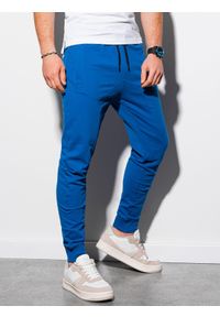 Ombre Clothing - Spodnie męskie dresowe joggery P952 - niebieskie - XXL. Kolor: niebieski. Materiał: dresówka