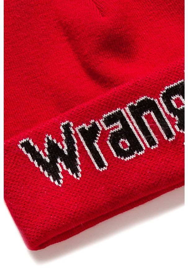 Wrangler - MĘSKA CZAPKA ZIMOWA WRANGLER KABEL BEANIE SALSA RED W0M39UHWN. Wzór: nadruk. Sezon: zima