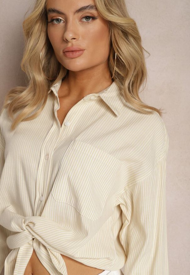 Renee - Beżowa Elegancka Koszula Bawełniana z Klasycznym Wzorem w Paski Lervana. Kolor: beżowy. Materiał: bawełna. Wzór: paski. Styl: elegancki, klasyczny