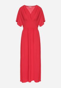 Born2be - Czerwona Rozkloszowana Sukienka z Gumką w Talii i Dekoltem w Serek Iffara. Okazja: do pracy, na co dzień, na spotkanie biznesowe. Typ kołnierza: dekolt w serek. Kolor: czerwony. Styl: casual, biznesowy #7