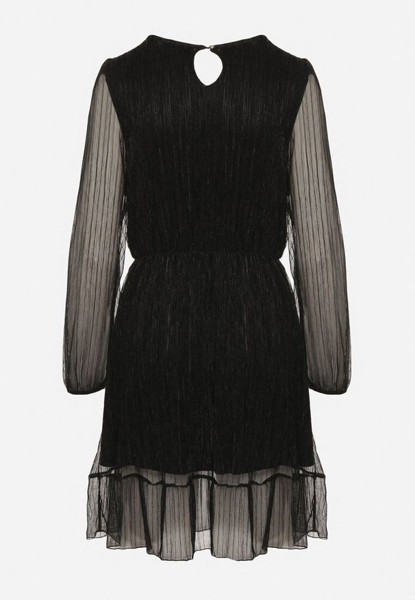 Born2be - Czarna Sukienka z Wiskozy Ozdobiona Metaliczną Nicią Meliorea. Kolor: czarny. Materiał: wiskoza. Wzór: aplikacja. Styl: elegancki, klasyczny