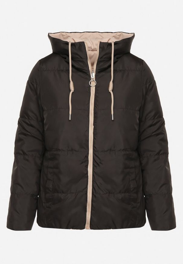 Born2be - Jasnobeżowa Dwustronna Kurtka Pikowana Ozdobiona Sznurkami Mivvena. Okazja: na co dzień. Kolor: beżowy. Materiał: jeans. Długość rękawa: długi rękaw. Długość: długie. Wzór: aplikacja. Styl: casual