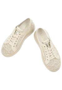 Beżowe Sneakersy S.Barski Eleganckie Koronkowe Obuwie Damskie. Zapięcie: sznurówki. Kolor: beżowy. Materiał: koronka #7
