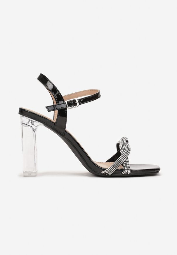 Born2be - Czarne Sandały na Transparentnym Słupku z Plecionymi Paskami Raiva. Zapięcie: pasek. Kolor: czarny. Obcas: na słupku. Wysokość obcasa: średni