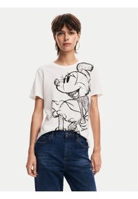 Desigual T-Shirt Mickey Drawing 24WWTKA1 Écru Regular Fit. Materiał: bawełna