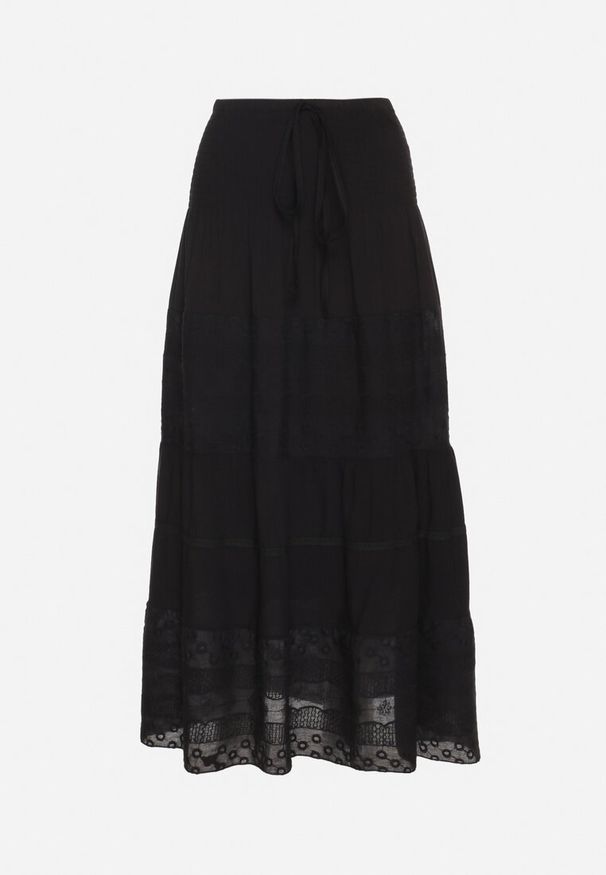 Born2be - Czarna Spódnica z Bawełny z Wysokim Stanem w Stylu Boho Ellitrae. Okazja: na co dzień. Stan: podwyższony. Kolor: czarny. Materiał: bawełna. Sezon: wiosna, lato. Styl: boho