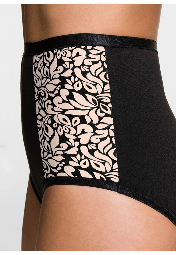bonprix - Figi z wysoką talią (4 pary), bawełna organiczna. Kolor: czarny. Materiał: bawełna