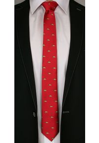 Czerwony Modny Krawat -Angelo di Monti- 6 cm, Męski, w Zielone Papugi, Motyw Zwierzęcy. Kolor: czerwony. Wzór: motyw zwierzęcy. Styl: elegancki, wizytowy