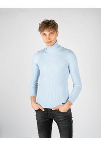 Takeshy Kurosawa Sweter | 83058 | Dolcevita Costina Lana | Mężczyzna | Niebieski. Typ kołnierza: golf. Kolor: niebieski. Materiał: wiskoza, wełna, poliamid, kaszmir. Wzór: ze splotem, aplikacja