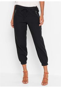 bonprix - Spodnie 7/8 z przewiewnej mieszanki lnu. Kolor: czarny. Materiał: len #1