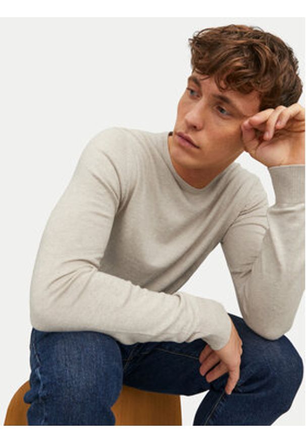Jack & Jones Sweter Emil 12208364 Beżowy Regular Fit. Kolor: beżowy. Materiał: bawełna