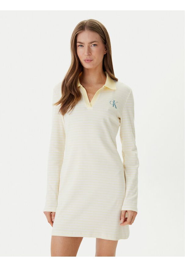 Calvin Klein Jeans Sukienka codzienna Monologo LV047F839G Żółty Regular Fit. Okazja: na co dzień. Kolor: żółty. Materiał: bawełna. Typ sukienki: proste. Styl: casual