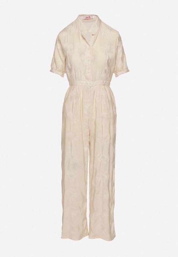 Born2be - Beżowy Wiskozowy Kombinezon o Koszulowym Kroju z Krótkim Rękawem i Kieszeniami Milaviela. Okazja: na co dzień. Kolor: beżowy. Materiał: wiskoza. Długość rękawa: krótki rękaw. Długość: krótkie. Styl: elegancki, casual, klasyczny