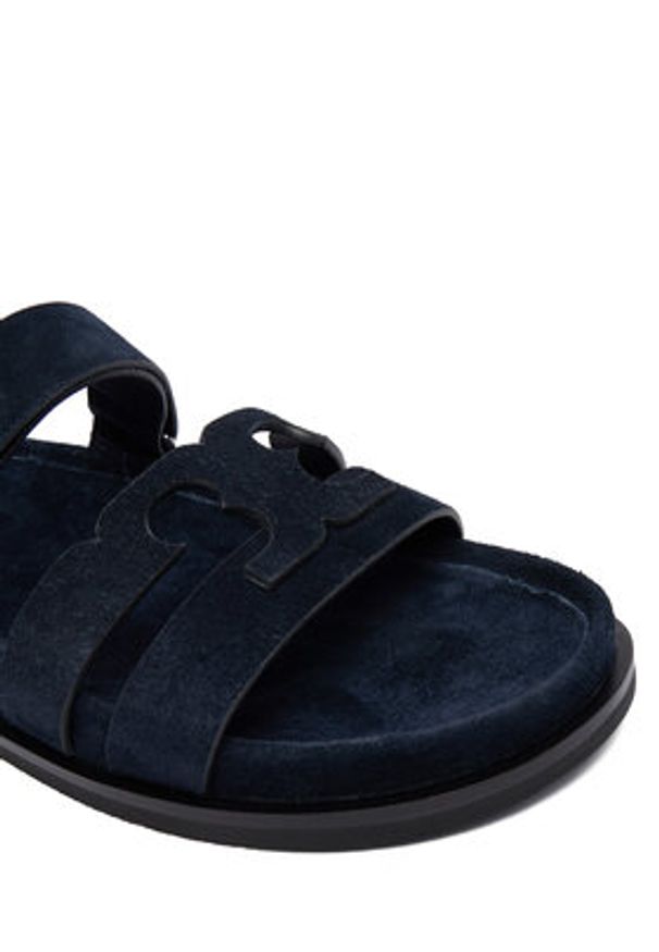 Tory Burch Klapki Ines Sport Slide 163481 Granatowy. Kolor: niebieski. Materiał: zamsz, skóra. Styl: sportowy