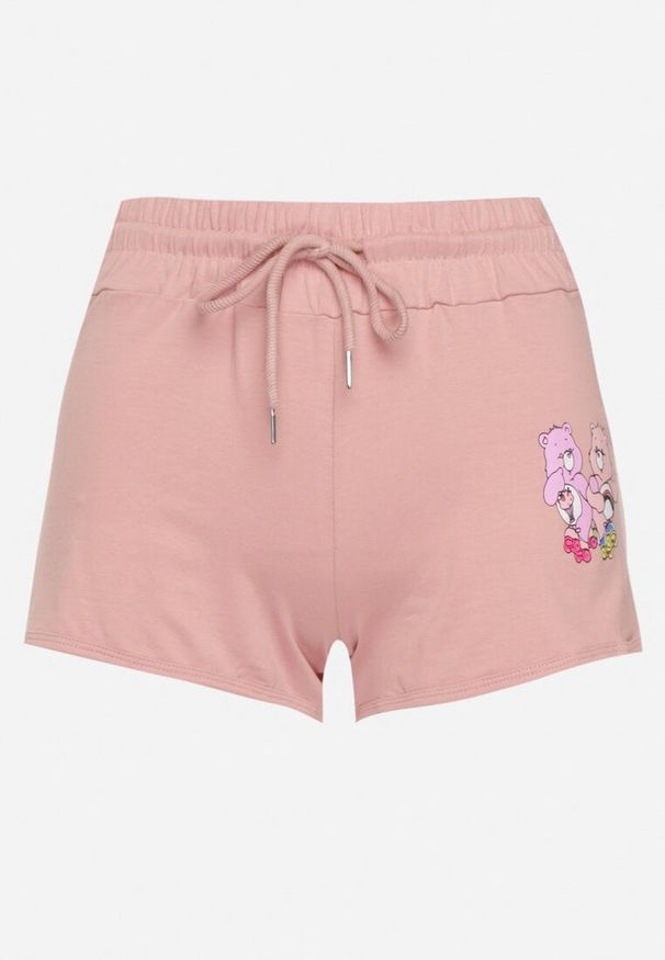 Born2be - Ciemnoróżowe Szorty Dresowe z Nadrukiem w Misie z Boku Zenoolia. Okazja: na co dzień. Stan: podwyższony. Kolor: różowy. Materiał: dresówka. Wzór: nadruk. Styl: casual