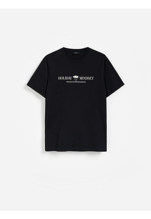 Reserved - T-shirt regular z nadrukiem - czarny. Kolor: czarny. Materiał: bawełna, dzianina. Wzór: nadruk