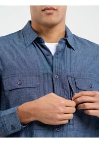 Big-Star - Koszula męska bawełniana imitująca jeans granatowa Redgerson 402. Kolor: niebieski. Materiał: jeans, bawełna. Wzór: melanż. Styl: elegancki #3