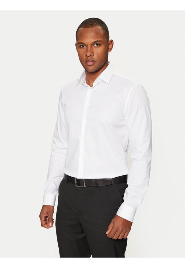 Calvin Klein Koszula K10K113863 Biały Slim Fit. Kolor: biały. Materiał: bawełna