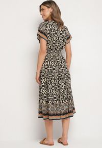 Born2be - Czarna Bawełniana Sukienka z Gumką w Talii i Guzikami Natiflione. Okazja: na co dzień. Typ kołnierza: dekolt w kształcie V. Kolor: czarny. Materiał: bawełna. Typ sukienki: oversize, rozkloszowane. Styl: casual, elegancki, klasyczny #6