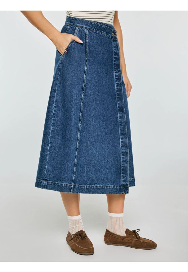 Big-Star - Spódnica damska midi jeansowa granatowa Roxana 567. Okazja: na co dzień. Kolor: niebieski. Materiał: jeans. Styl: casual, klasyczny