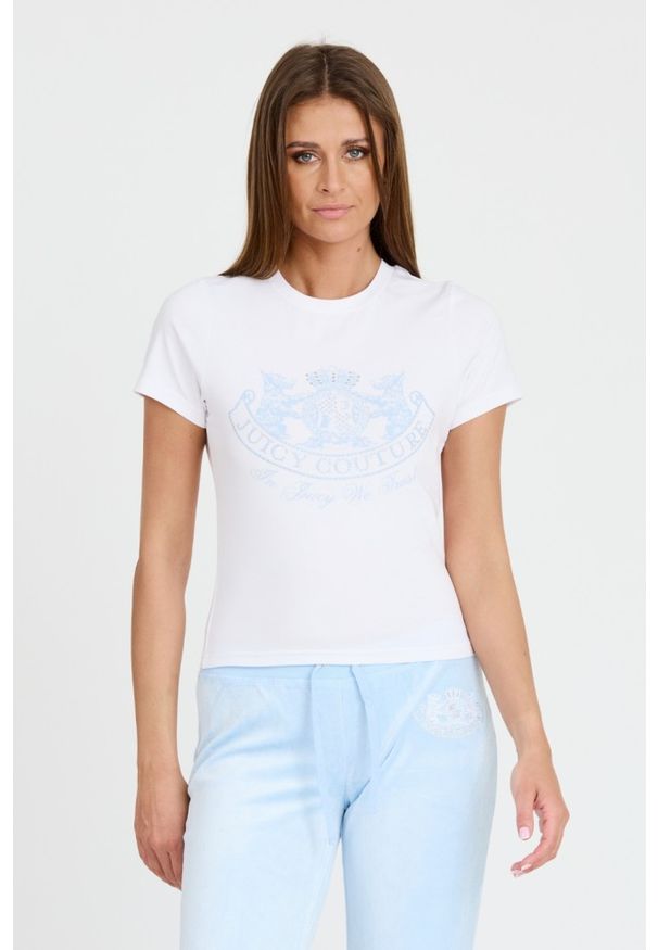 Juicy Couture - JUICY COUTURE Biały damski t-shirt Enzo Dog Crest, Rozmiar S. Kolor: czarny