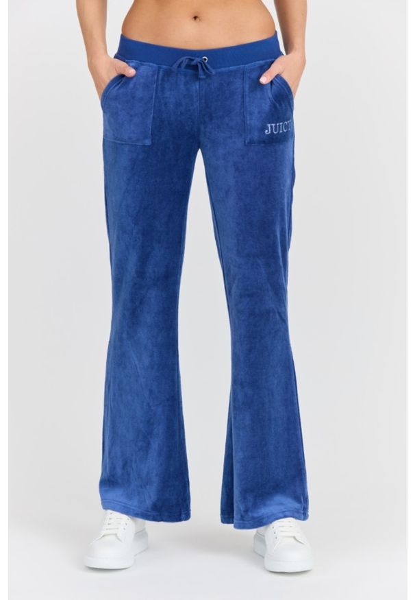 Juicy Couture - JUICY COUTURE Damskie niebieskie spodnie Heritage Crown Caisa Low Rise Pant, Rozmiar M. Kolor: niebieski. Materiał: materiał, poliamid, bawełna. Długość: długie