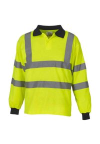 YOKO - Męska Koszulka Polo Z Długim Rękawem HiVis. Typ kołnierza: polo. Kolor: żółty. Długość rękawa: długi rękaw. Długość: długie