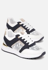 Born2be - Biało-Granatowe Sneakersy z Ozdobnym Nadrukiem Melimisia. Kolor: biały. Wzór: nadruk #5