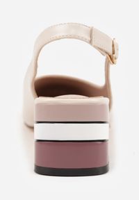 Born2be - Beżowe Czółenka VICES na Obcasie z Odkrytą Piętą i Geometrycznym Akcentem Terraspa. Okazja: na co dzień. Zapięcie: sprzączka. Kolor: beżowy. Wzór: geometria. Obcas: na obcasie. Styl: casual. Wysokość obcasa: średni #8