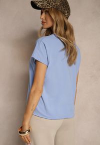 Renee - Niebieski Bawełniany T-shirt Wiązany u Dołu Sunalina. Okazja: na co dzień. Kolor: niebieski. Materiał: bawełna. Styl: casual