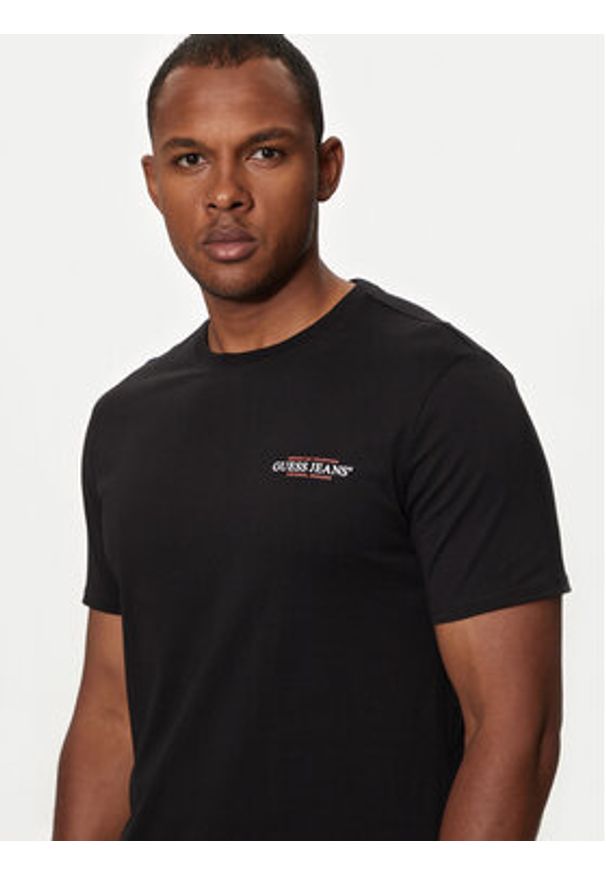 Guess Jeans T-Shirt M4YI55 K8HM0 Czarny Slim Fit. Kolor: czarny. Materiał: bawełna