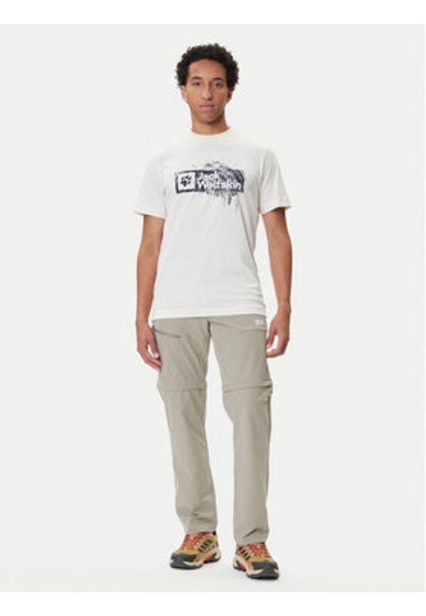 Jack Wolfskin T-Shirt Brand T A64116 Écru Regular Fit. Materiał: bawełna
