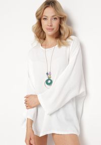 Born2be - Biała Bluzka z Rękawami Typu Nietoperz Zonoane. Okazja: na co dzień. Kolor: biały. Styl: casual #3