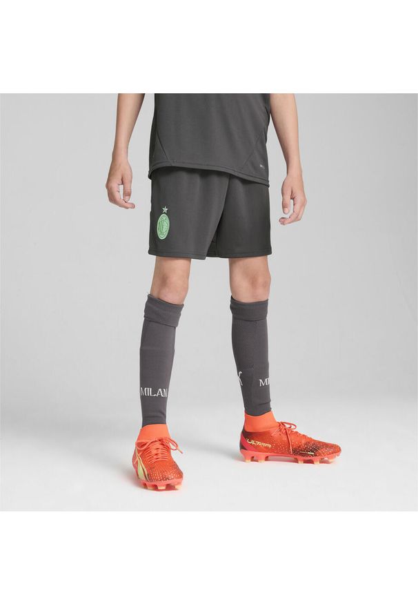Puma - Młodzieżowe szorty AC Milan 24/25 PUMA Shadow Gray Fresh Mint Green. Kolor: szary, zielony, wielokolorowy. Sport: piłka nożna