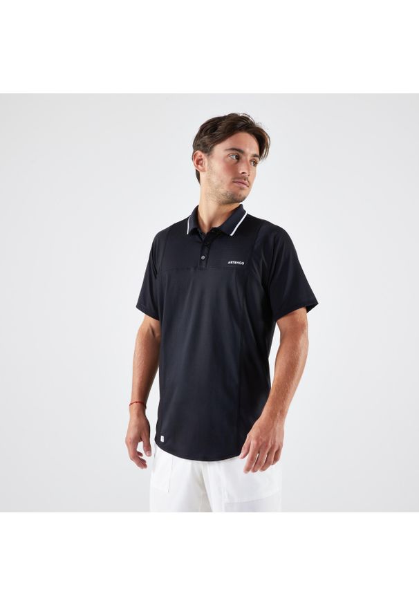 ARTENGO - Koszulka polo do tenisa męska Artengo Dry. Typ kołnierza: polo. Kolor: czarny. Materiał: materiał, poliester, elastan. Sport: tenis