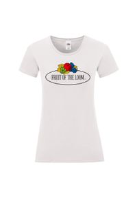 FRUIT OF THE LOOM - Damska Koszulka Z Logo W Stylu Vintage. Kolor: biały
