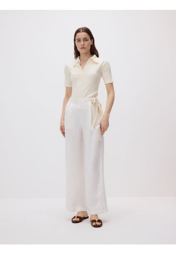 Reserved - Spodnie z lnem i wiskozą - złamana biel. Materiał: len, wiskoza