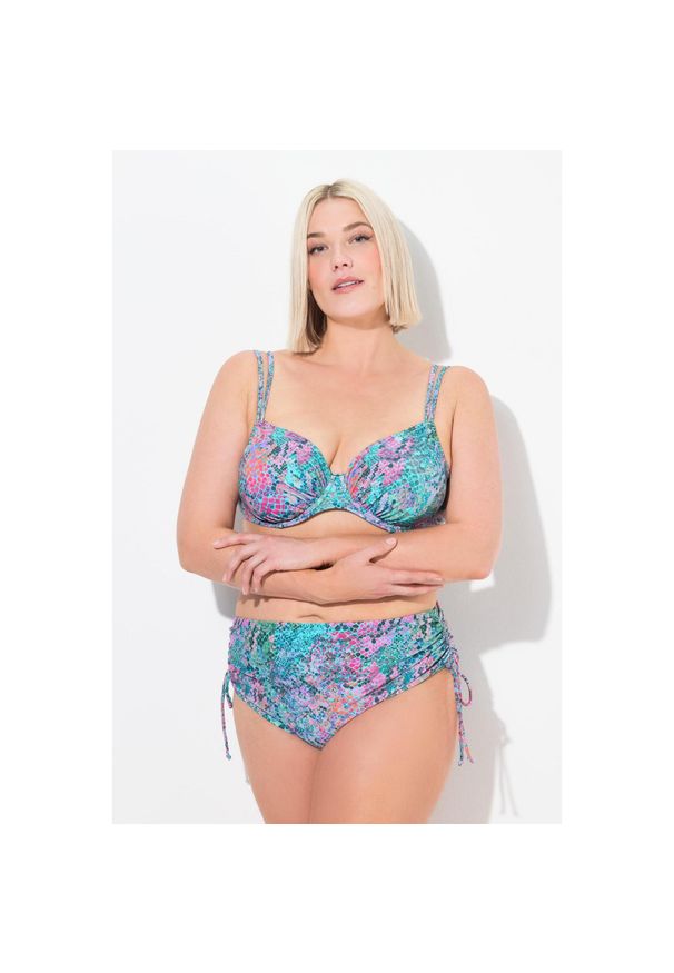 ULLA POPKEN - Damskie Bikini wężowa skóra miseczki z fiszbinami regulowane podwójne ramiączko. Kolekcja: plus size. Kolor: wielokolorowy, niebieski, zielony. Materiał: poliamid, poliester, materiał, elastan