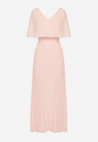 Born2be - Jasnoróżowa Sukienka Plisowana z Szeroką Falbaną Przy Dekolcie Dinara. Kolor: różowy. Styl: wizytowy. Długość: maxi #2