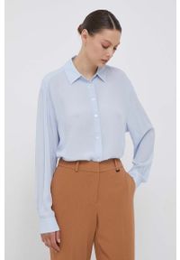 TOMMY HILFIGER - Tommy Hilfiger koszula damska kolor niebieski relaxed z kołnierzykiem klasycznym. Typ kołnierza: kołnierzyk klasyczny. Kolor: niebieski. Materiał: tkanina. Styl: klasyczny #2