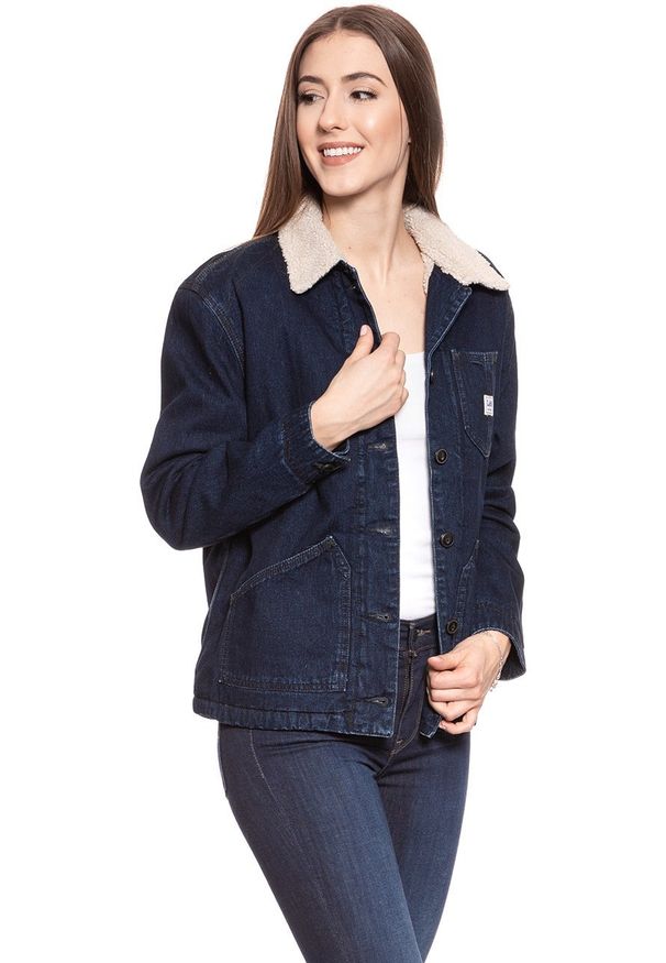 Lee - DAMSKA KURTKA JEANSOWA LEE SHERPA CHORE JACKET BROOME L54FCZXK 112112773. Materiał: jeans. Wzór: jednolity