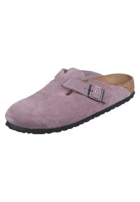 Klapki unisex Birkenstock Boston Faded. Kolor: różowy. Materiał: zamsz. Szerokość cholewki: normalna. Sport: pływanie, turystyka piesza, fitness #1