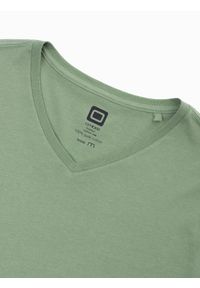 Ombre Clothing - Klasyczna męska koszulka z dekoltem w serek BASIC - jasnozielony V11 - Rozmiar: S. Typ kołnierza: dekolt w serek. Kolor: zielony. Materiał: jeans, bawełna. Długość: krótkie. Styl: klasyczny #4