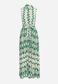 Born2be - Zielona Koszulowa Sukienka z Wiskozy z Rozkloszowanym Dołem i Paskiem w Talii Drivima. Okazja: na imprezę. Kolor: zielony. Materiał: wiskoza. Typ sukienki: koszulowe. Styl: elegancki #7