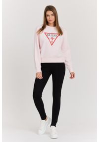 Guess - GUESS Różowa damska bluza z dużym logo Original Fleece, Rozmiar M. Kolor: różowy. Materiał: materiał, poliester, bawełna. Długość rękawa: długi rękaw. Długość: długie. Styl: klasyczny