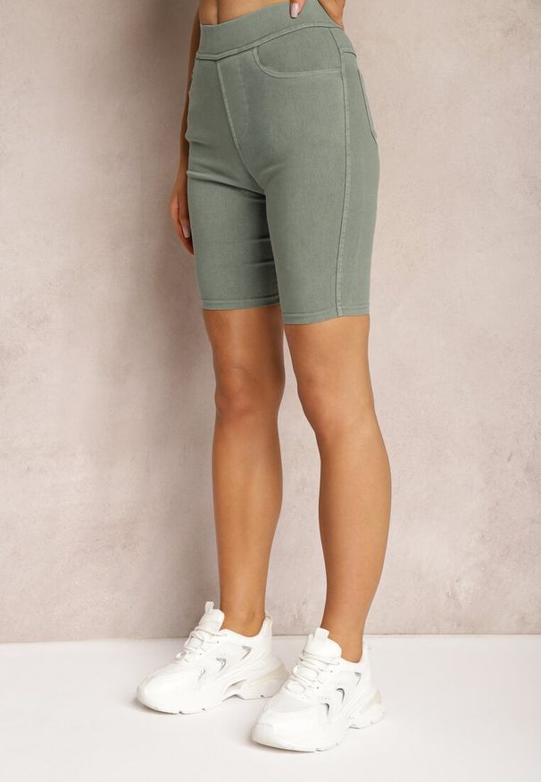 Renee - Zielone Szorty z Gumką w Pasie High Waist Lorolia. Stan: podwyższony. Kolor: zielony. Materiał: jeans. Sezon: lato