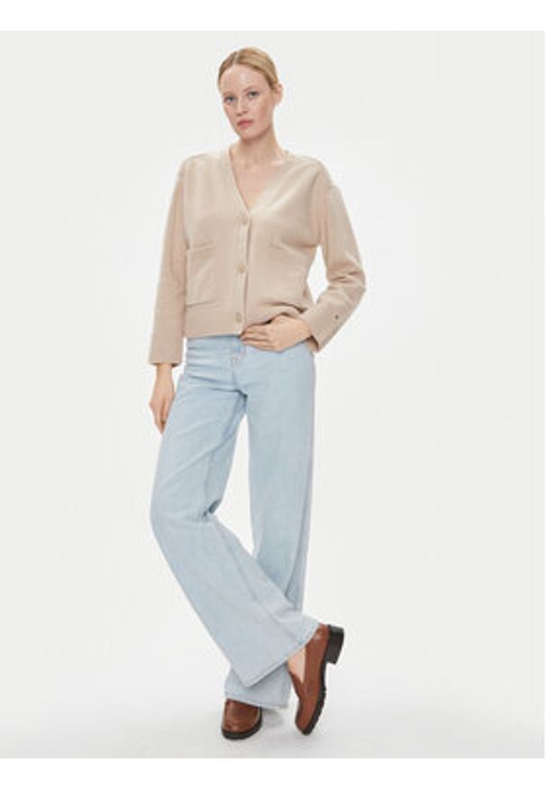 TOMMY HILFIGER - Tommy Hilfiger Kardigan WW0WW39922 Beżowy Relaxed Fit. Kolor: beżowy. Materiał: wełna, syntetyk