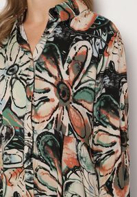 Born2be - Czarno-Beżowa Koszulowa Kwiatowa Sukienka z Wiskozy Ozdobiona Guzikami Enanoris. Okazja: na co dzień. Kolor: czarny. Materiał: wiskoza. Długość rękawa: długi rękaw. Wzór: aplikacja, kwiaty. Typ sukienki: koszulowe. Styl: casual, elegancki #4